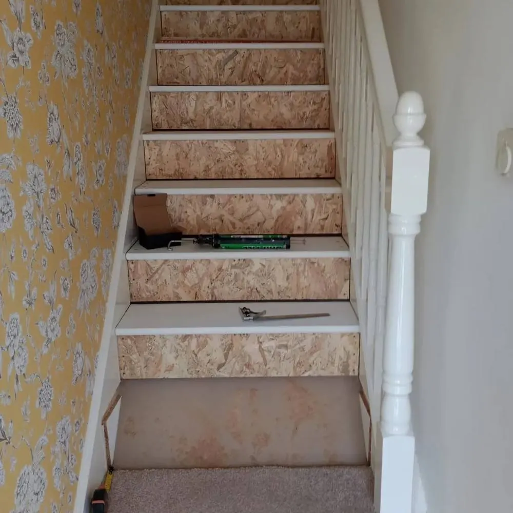 Staircase risers being finished